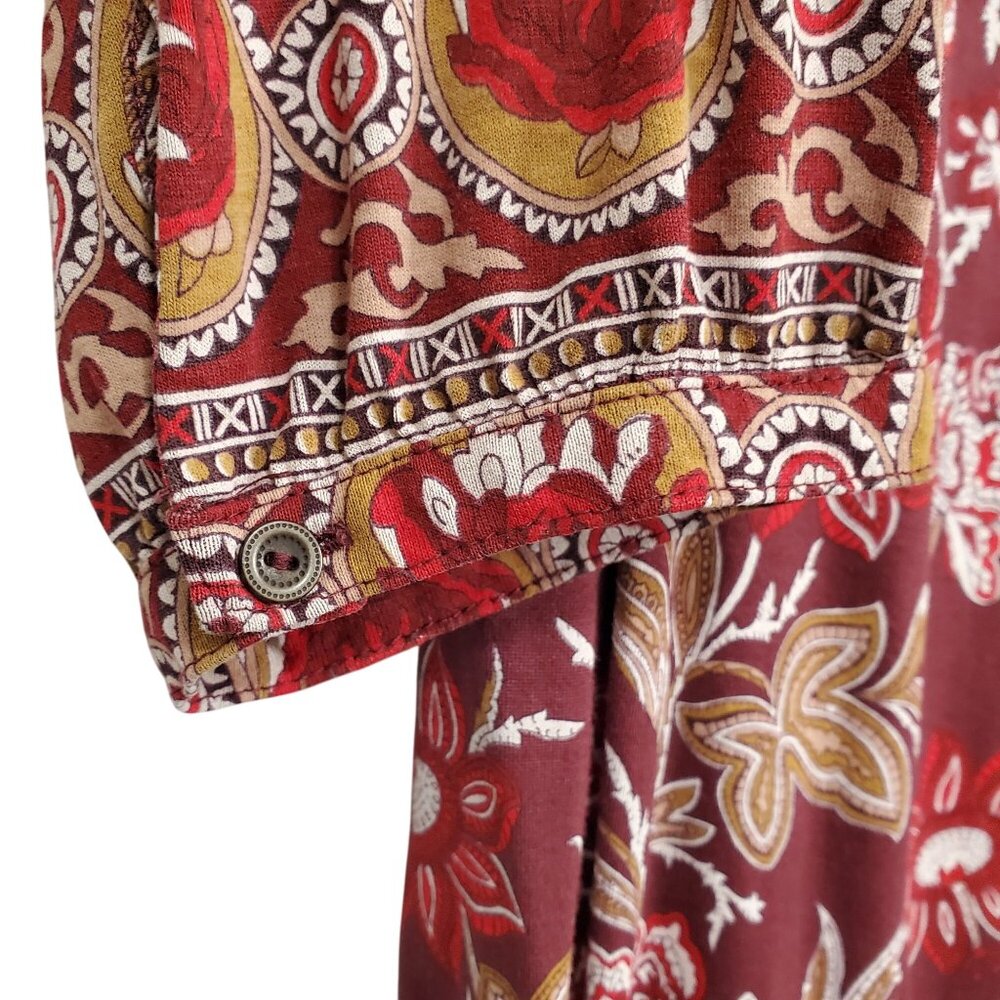 Lucky Brand Womens 1X Blouse Popover Burgundy Paisley Boho Tunic Top 3/4 Sleeve - Picture 6 of 11
